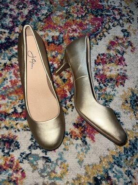 J Adams Eclair Metallic Gold Mid Heel Pumps